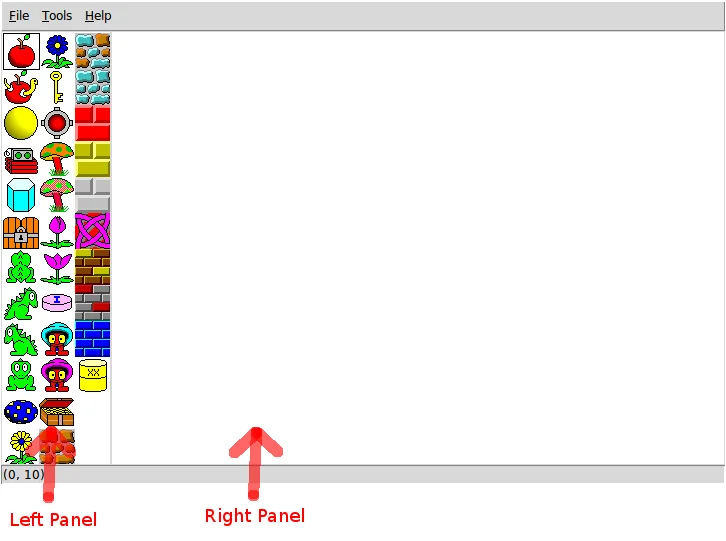 Official designer interface included with this project: object palette on the left and level stage on the right.