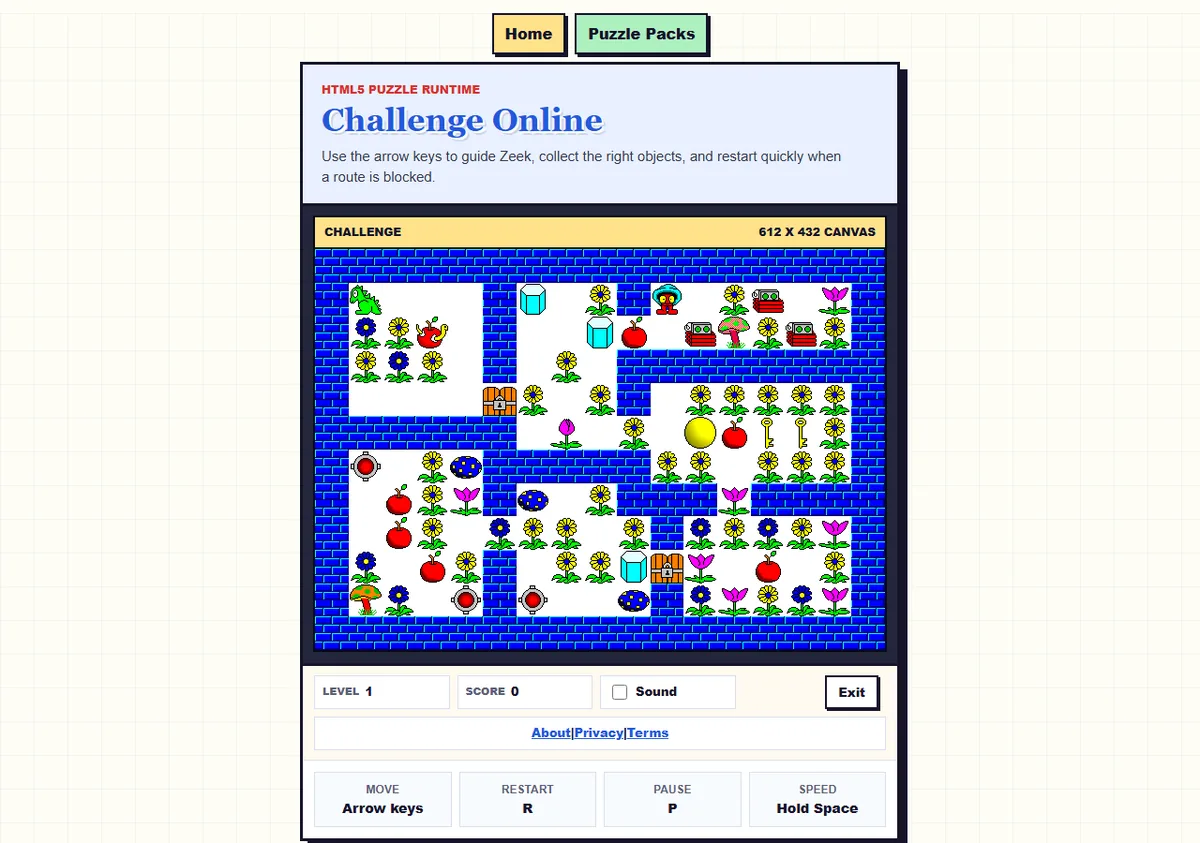 Zeek puzzle with route-blocking objects