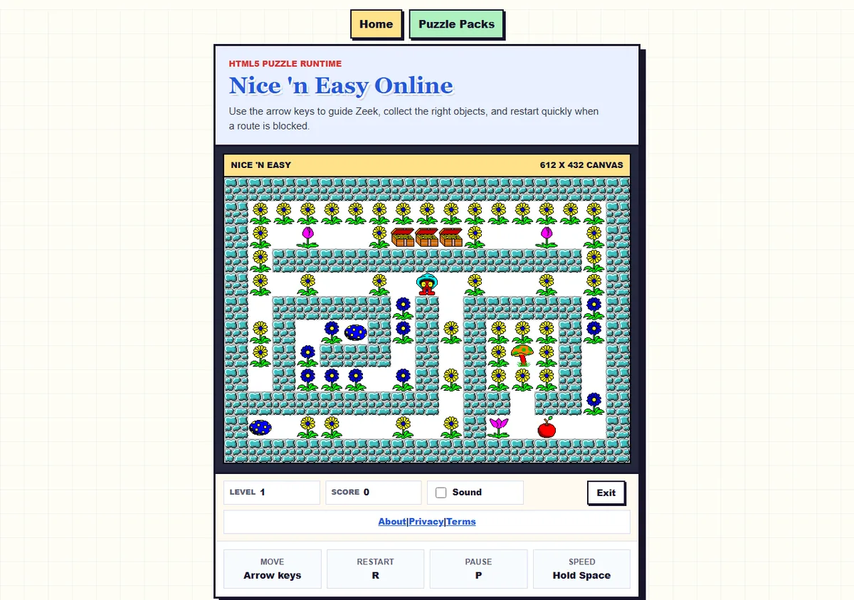 Nice n Easy gameplay board used to practice Zeek the Geek objects